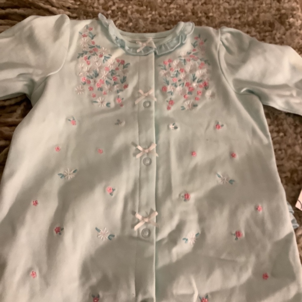 Little Me 9 Month One piece pale green/pink onesie NWT - Picture 3 of 7